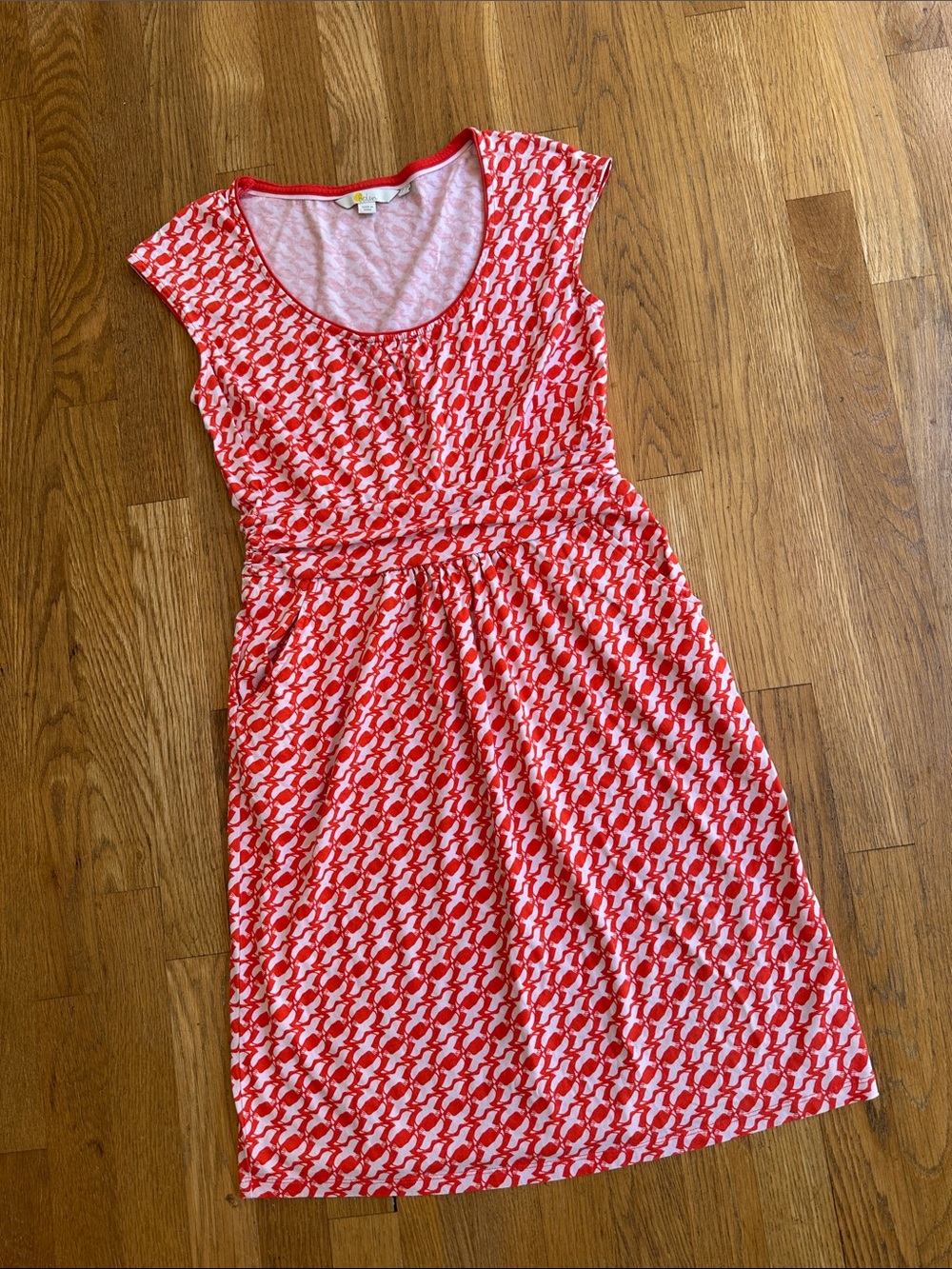Boden Red Orange & White Printed Fit & Flare Dress | US 6R